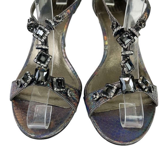 PELLE MODA Genuine Leather Rhinestone T Strap High Heels Sandals Formal Shoes 7 - Picture 2 of 16